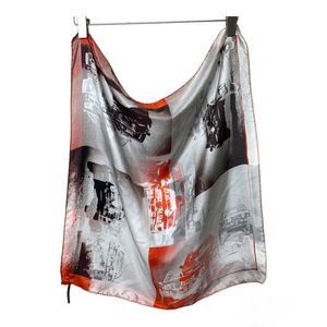 Roeckl Silk Square Scarf Cars Automobiles Orange Grey